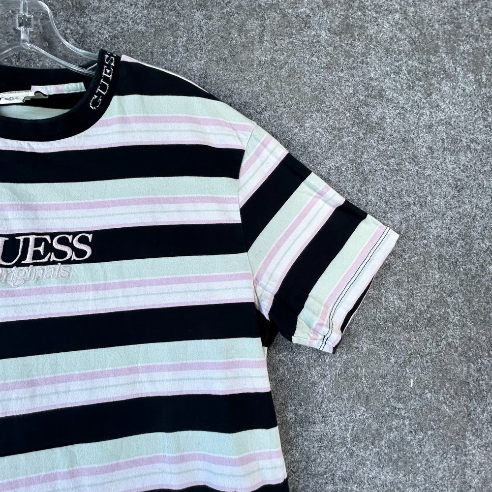 Guess Originals Crewneck T-Shirt Mens M White Black Striped Rogers Short Sleeve - Picture 6 of 16